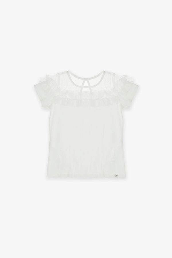 T-shirt bianca con inserto trasparente e tulle PLEASE