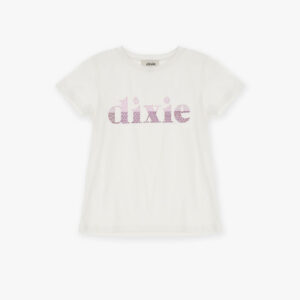 T-shirt bianca con logo lilla DIXIE